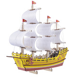 玩控 diy帆船玩具仿真3d立体拼图龙船模型木制作手工船积木质拼装模型 丝绸商船