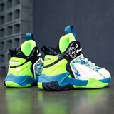 李宁热断码科比男童鞋2026新款春季儿童篮球鞋学生旋转防滑中大童运动鞋 白绿 31