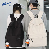 回力书包双肩包女大容量高中初中大学生帆布背包男休闲旅行包电脑包 黑色【带牛牛挂件】