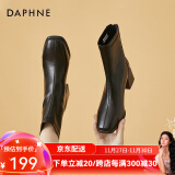 达芙妮（DAPHNE）短靴女瘦瘦靴秋冬季法式粗跟中跟英伦风百搭品牌女靴子2023冬季 黑色 34 (220mm) 标准码