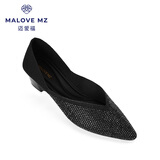 MALOVE MZ王妃鞋2026新款工作鞋中跟简约时尚尖头爱心坡跟单鞋女 梦幻黑（脚宽建议拍大一码） 36