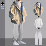 gxmy羊羔绒棉服男冬季外套男士潮牌宽松连帽棉衣服男装加绒厚棉袄套装 杏色棉衣+白毛衣+加绒灰色卫裤 XL 建议130-150斤