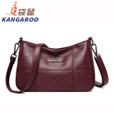 袋鼠【人气旗舰款】袋鼠中年女包妈妈包韩版简约大气斜挎包 酒红色