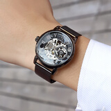 欧绮娜（MG.ORKINA MG）新款手表男时尚腕表 镂空全自动机械表 男士手表防水夜光男表 黑壳黑面钢网带