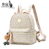 【特价捡漏】袋鼠香港潮牌女士真牛皮双肩包字母印花少女生旅行背包 米白大号 长宽高26*17*30cm