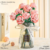 赟娅玫瑰花积木花束拼装永生花玩具520七夕送三八节女神节生日礼物 9支粉玫瑰【坚定的爱】不含花瓶
