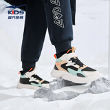 鸿星尔克（ERKE）童鞋男女童休闲鞋儿童冬季保暖棉鞋正黑/微晶白/天青色35