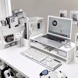 坤奉书桌桌面好物笔记本电脑增高架宿舍办公桌大学生置物架电脑收纳盒 双层白色【无中格】