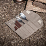 爱路客（ALOCS）餐厨工具 户外露营野餐餐具套装便携折叠叉勺筷子碗碟工具套装 户外餐具四件套（麦色）