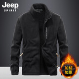 JEEP SPIRIT户外抓绒衣男秋冬款卫衣男开衫加绒加厚摇粒绒保暖珊瑚长绒外套男 黑色（加绒款） 3XL