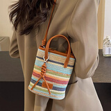 美杜斜挎包小包包波西米亚草编包女时尚斜挎手提编织手机包沙滩包七夕 编织包【棕色】