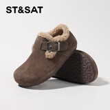 星期六女童勃肯鞋加绒儿童鞋2024冬季新款女儿二棉单鞋毛毛鞋 棕色 37 