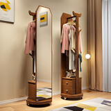 唯博思 穿衣镜全身落地镜家用卧室实木挂衣架轻奢可旋转带抽屉一体试衣镜子  B15款胡桃色_带滚轮