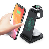 MOYIEAKAN 无线充电器三合一 适用于苹果iphone手机iWatch手表耳机三星S21/23华为P60/70 pro充电支架底座 【睿智黑】三合一立式无线快充