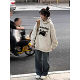吉闲 卫衣女春秋款2024新款欧货连帽印花宽松百搭加绒上衣外套ins潮 白灰色【薄款】 M