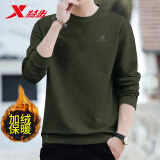 特步（XTEP） 卫衣男装套头t恤衫夏季休闲运动服饰男士保暖打底宽松大码跑步服 木犀绿-logo基础圆领-加绒 L /175 -现货速发