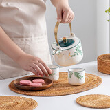 半物生活餐垫隔热垫手工编织藤编碗垫创意餐桌垫盘子垫锅垫茶杯垫家用垫子 椭圆形餐垫40*30cm