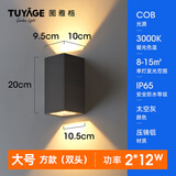 图雅格（TUYAGE）led户外壁灯洗墙灯射灯防水室外别墅庭院阳台酒店柱灯楼梯 太空灰-方形双头24W（大号）