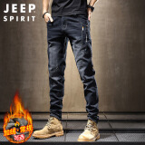 JEEP SPIRIT吉普牛仔裤男秋冬季弹力修身休闲裤新复古回潮裤子 黑色 32 