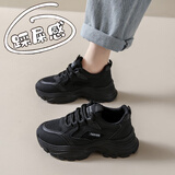 鸿星品断码踩屎感黑色运动鞋女2025年秋季新款老爹鞋跑步防滑软底上班鞋 黑色网面 双网 38
