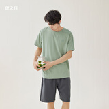 安之伴情侣睡衣夏季奥力棉休闲可外穿短袖男女家居服套装 竹青色-男(短裤款) 2XL