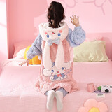 曼妮朵秋冬季儿童保暖女宝睡衣套装珊瑚绒睡袍居家女孩宝连帽女童家居服 WH7822 【睡袍套装】 130 14码建议【45斤-55斤】