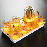 瓷牌茗茶具（cipaiming teaset） 透明玻璃茶具整套套装家用功夫茶壶茶杯会客泡茶器 金盖雅致锤纹杯7件套+小长方盘