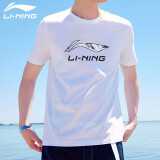 李宁（LI-NING）短袖t恤男士运动服秋季圆领印花吸汗上衣半袖体恤男装健身服 本白 M(170/88A)