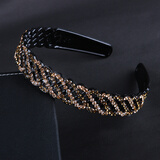 宝夏悦手工镶钻发饰满钻压发发卡防滑齿头箍别致斜边排列亮钻宽发箍 香槟咖 此款偏紧防滑不脱