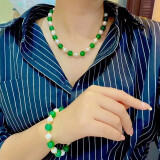 茂然绿玉髓项链搭配珍珠女款帝王绿色吊坠10mm 项链手链一套