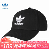 adidas阿迪达斯帽子男女休闲运动帽遮阳时尚潮流棒球帽网球帽户外鸭舌帽 三叶草黑色 EC3603