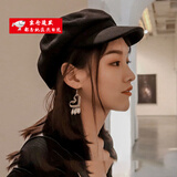 妙忆诗帽子女毛呢八角帽春秋英伦贝雷帽女百搭鸭舌复古报童蓓蕾画家帽潮 黑色