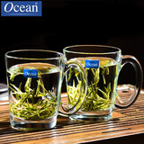 Ocean进口玻璃茶杯耐热泡茶杯带把家用待客水杯加厚大容量茶杯喝绿茶杯 时尚把杯315ml【两支】