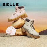 百丽（Belle）马丁靴女商场款大黄靴户外工装靴子厚底短靴Y4P1DDD2 米色-单里 35 (225mm)