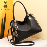 金狐狸（FOXER）包包女士头层牛皮手提包2024新款欧美时尚大容量托特包单肩斜挎包 黑色
