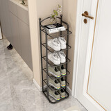 速立普SHULIPU鞋架门口落地现代拖鞋架小型入户门口简约小型窄现代出租房收纳架 亚光黑6层【镂空款】