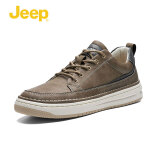 Jeep（吉普）男鞋秋冬新品通勤商务休闲鞋舒适牛皮鞋时尚潮流板鞋子男 驼色（皮鞋码） 39