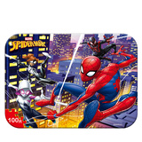 古部冰雪奇缘儿童铁盒木制拼图100片女孩公主玩具 3-6岁卡通平图礼物 漫威蜘蛛侠100片3368