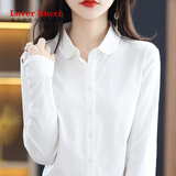 LOVER RUCCI法国长袖t恤女丝光棉2025秋冬新款Polo领上衣纯棉长袖开衫女 白色 L