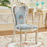 小兔匠法式实木椅子现代简约椅酒店家用餐厅欧式餐椅美甲靠背椅洽谈椅 一枝花炫彩蓝绘金