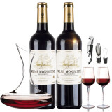 法国原瓶进口红酒 14.5度玛莎迪尼MONSALTINE珍酿干红葡萄酒750ml 双支酒具套装