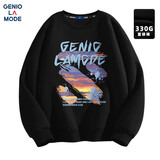 GENIOLAMODE卫衣男士秋冬季圆领时尚简约字母涂鸦百搭印花青年衣服 黑色 L