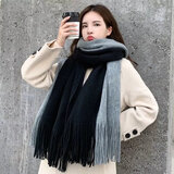 健卡丹围巾女冬季长款加厚韩版百搭针织毛线围巾男秋冬学生软妹情侣围脖 左右拼 黑灰 加厚