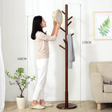 爱必居 实木衣帽架落地衣架挂衣架阳台卧室衣服架立式简易晒衣置衣架  圆盘款胡桃色4cm粗【橡胶木】