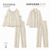 韩姿朵（Hanziduo）双层纱布棉纱情侣睡衣女春秋款纯棉麻长袖夏泡泡纱婴儿棉男家居服 3221女 XL
