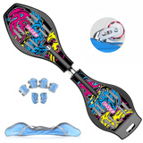 斯威（SWAY） 滑板儿童活力板滑板车两轮初学者游龙板蛇板成人二轮闪光 A1图腾蓝(护具+背包+大礼包)