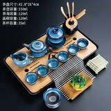 建盏功夫茶具套装家用窑变天目釉茶杯茶壶茶盘陶瓷钧窑沙金泡茶器 大号密胺(茶字/黑)茶具套装-兔豪盏/方圆壶