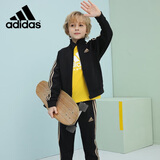 阿迪达斯（adidas）儿童轻运动套装经典三条纹休闲外套长裤 黑/金 110