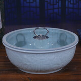 赣景 景德镇陶瓷和面盆家用带盖加厚加高釉下彩不沾揉面发面盆大号碗 影青福字直径30cm高12cm 带玻璃盖