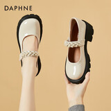 DAPHNE达芙妮玛丽珍鞋女春秋款乐福皮鞋新款学生洛丽塔工作鞋子 米色  跟高4cm 34 (220mm)